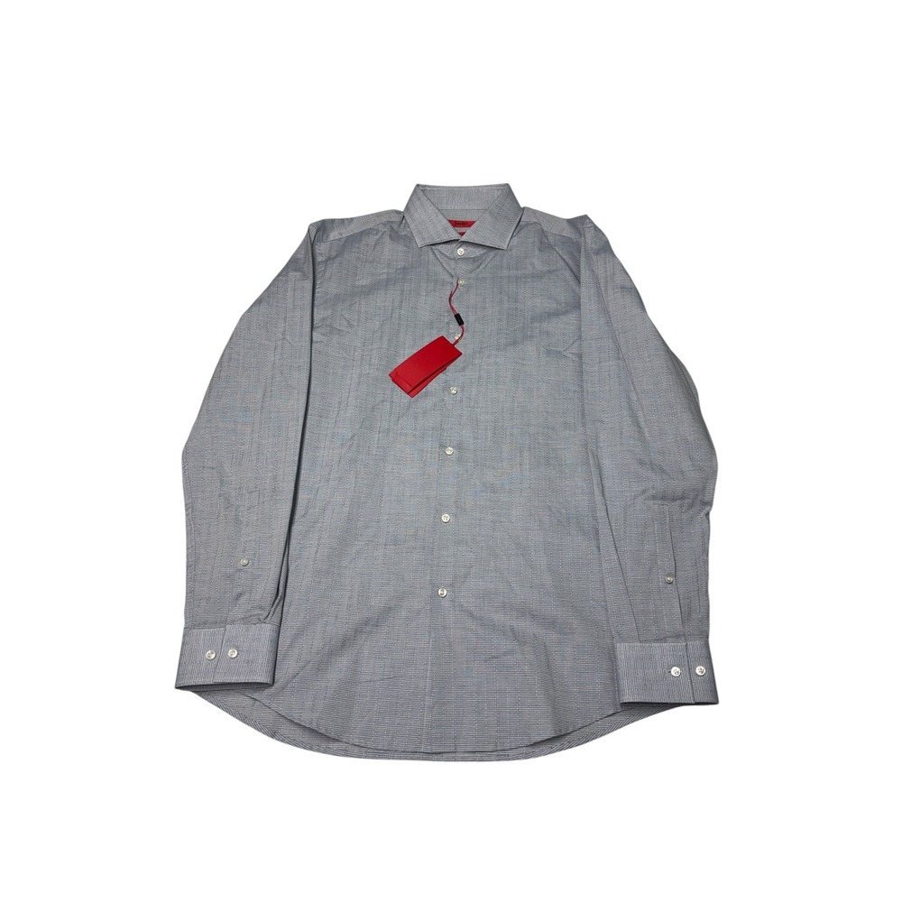 NWT Hugo Boss Kason Slim Fit Dress Shirt Mens 16.5 42 Navy Blue White Micro